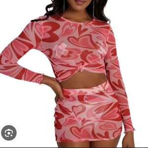 iHeart Raves Queen of Hearts Mesh Top & Skirt | Size Medium